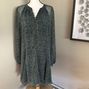 *JOIE* Green x White Pattern Long Sleeve Dress Size XL